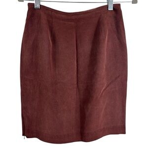 Via Seta Studio 100% Silk Pencil Skirt Sz 8 Espresso Lined Zip Back